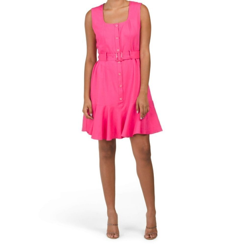NWT Nanette Lepore Linen Sleeveless Ruffle Hem Belted Mini Dress